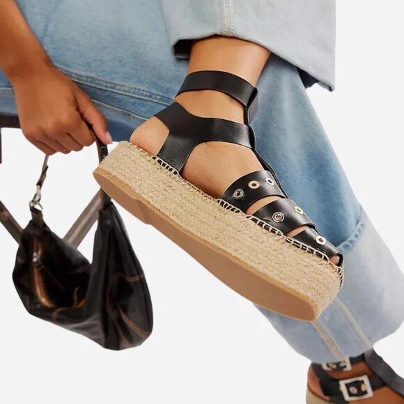 NEW Free People  Gable Glad Espadrille Gladiator Sandals Leather 254 693 - Picture 3 of 9